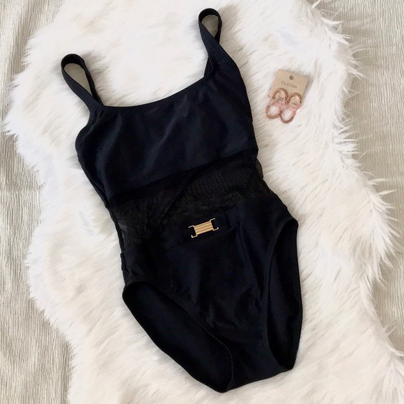 Anne Cole Other - NWT Anne Cole Black Mesh Gold Buckle 1-Piece Sz 6